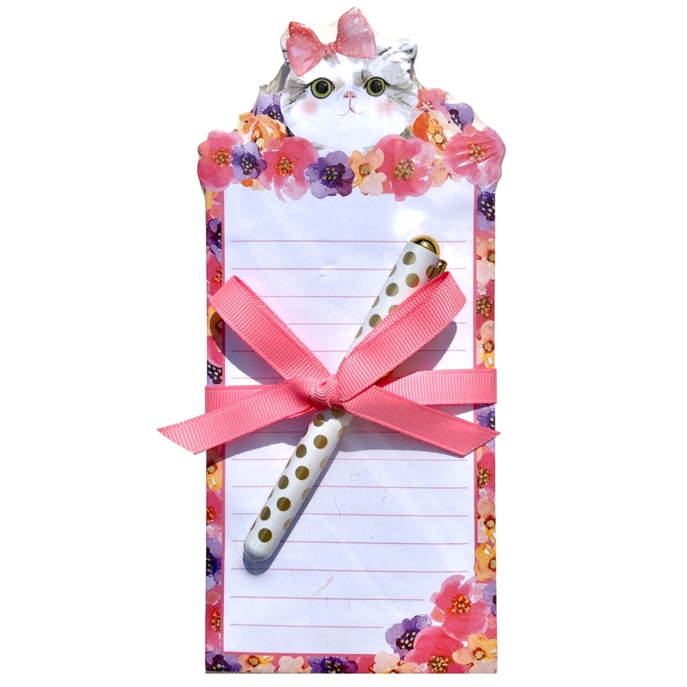 Lady Jayne Cat’s Meow Notepad with Pink Bow and Polka Dot Pen (16122)